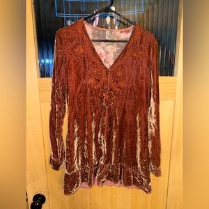 Junk Gypsy Velvet Shirt S/M Burn Orange Color. Hippy-Boho